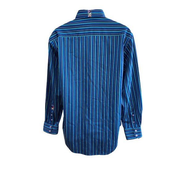 Robert Graham Mens XL Blue Striped Cotton Long Sleeve Button-Up Shirt - Picture 2 of 8